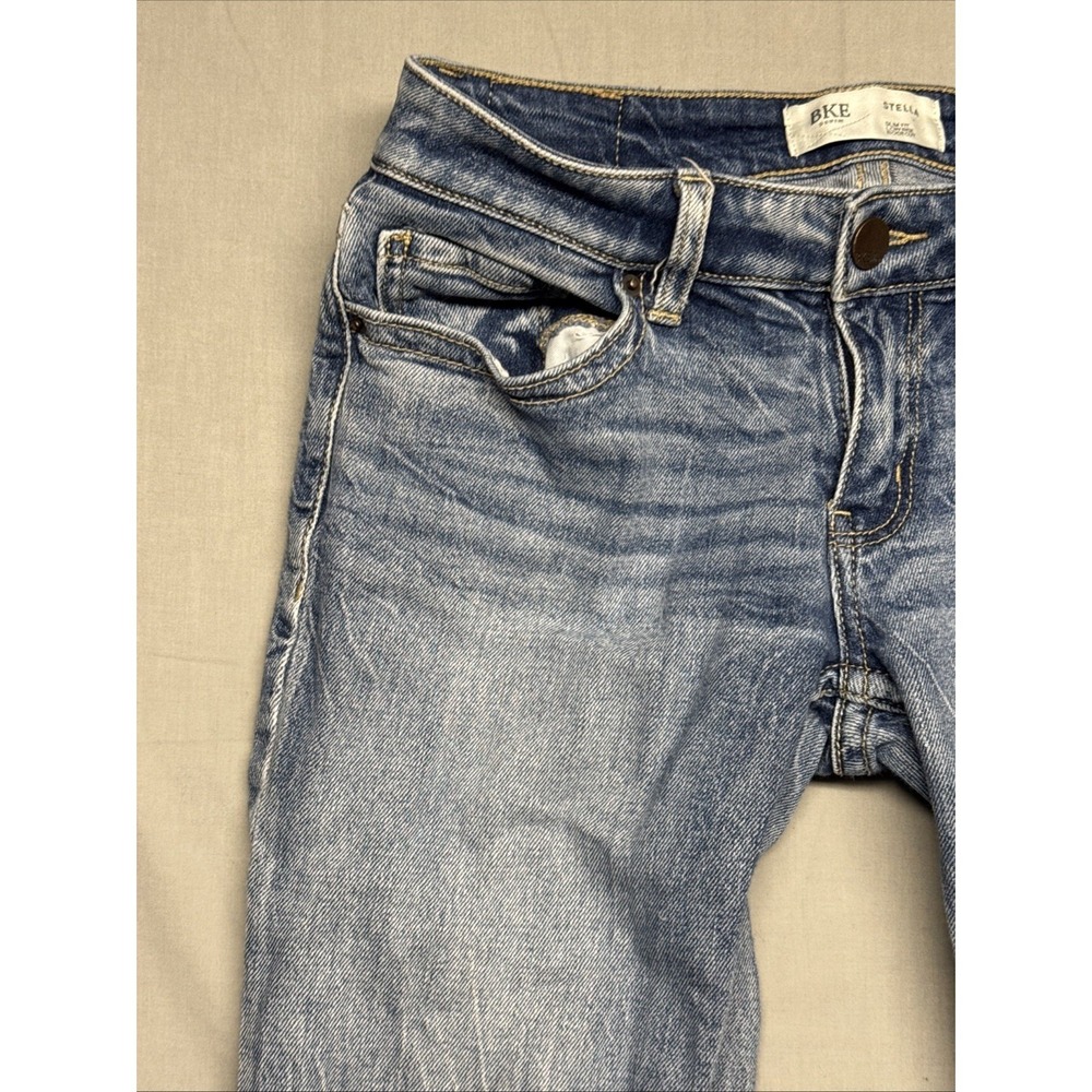 BKE Stella Bootcut Stretch Jeans 26x31 1/2 Low Rise Distressed Slim Fit - Picture 4 of 15